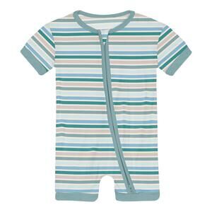 NEW KICKEE boy's shorty sleeper with zipper pajama in lakeside stripe